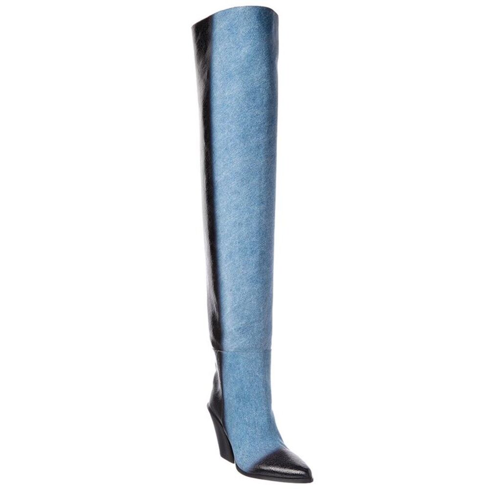 Jimmy Choo Maceo 85 Denim & Leather Over-The-Knee Boot, Blue